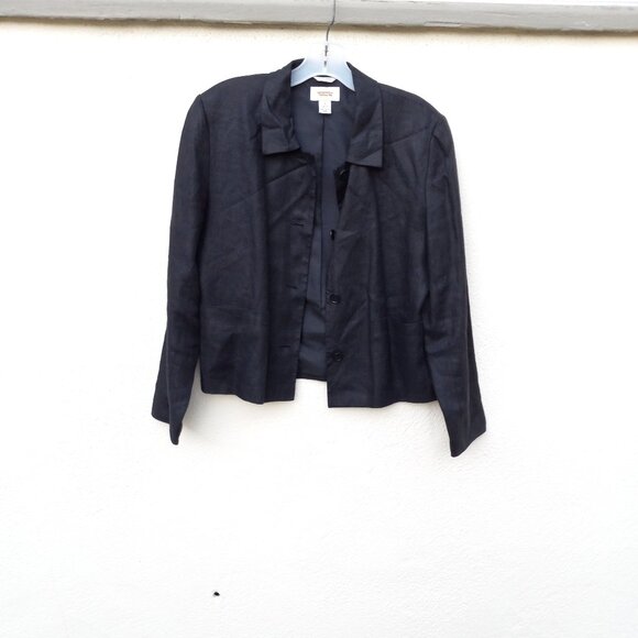 Minimalist Black Irish Linen 90s Style Boxy Jacket 90s Capsule Careerwear - Picture 4 of 12